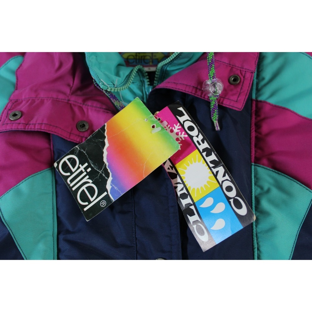 Vtg etirel Pink Blue Ski Snowboard Jacket Women's Size 8 asymmetric 80s/90s NWT - Picture 4 of 8